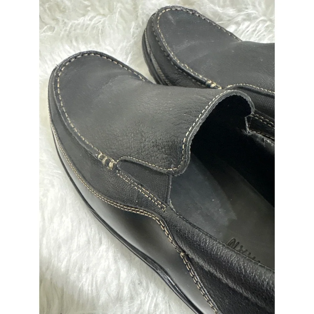 Cole Haan Mens Black Pebbled Leather Moc Toe Slip On Loafers Business Casual